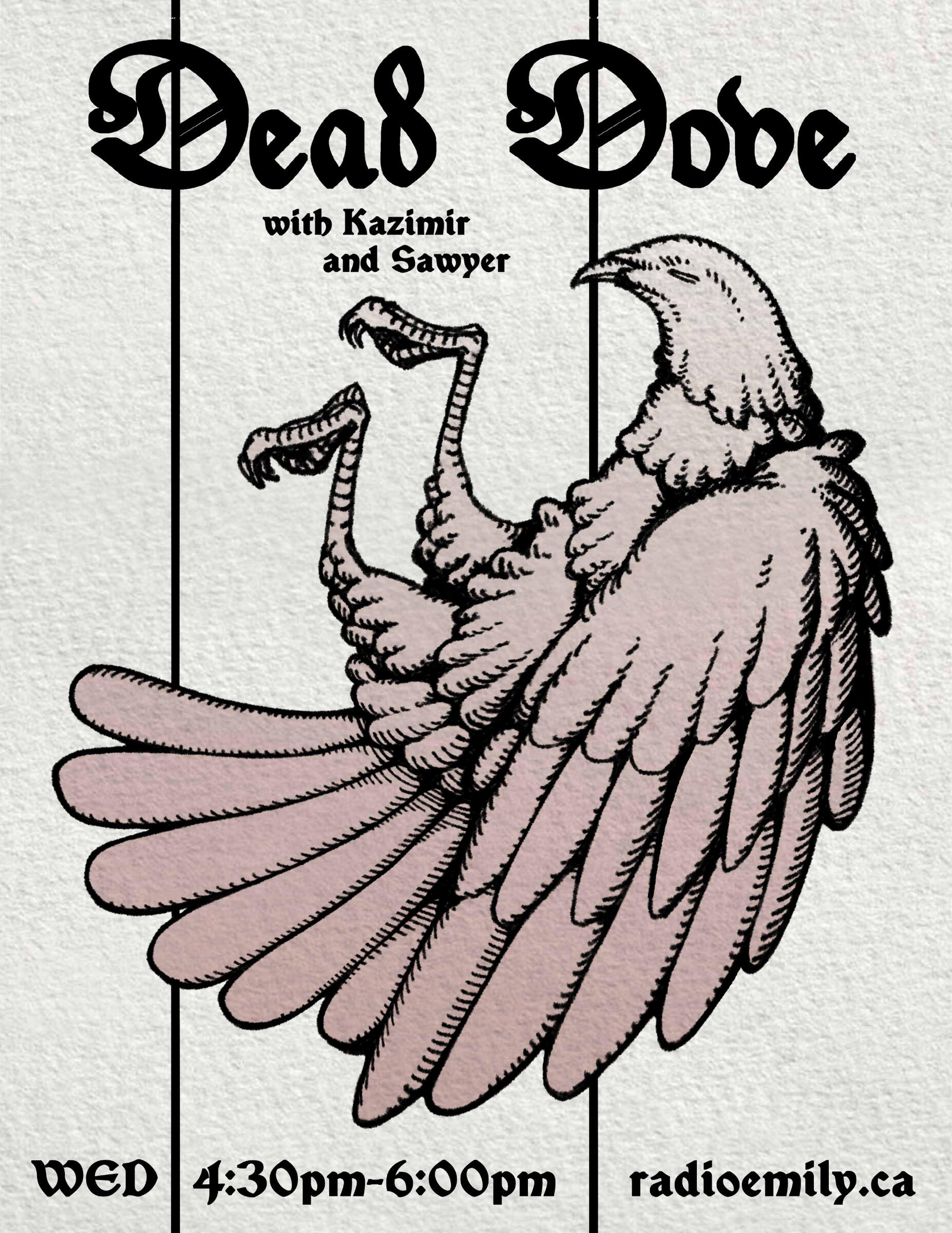 Poster Design and Illustration for "Dead Dove", Radio Show. Commission. Digital, 2025.
