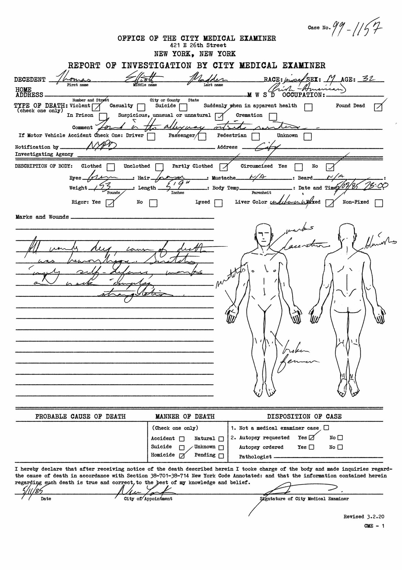Coroner's Report for "Process of Procedure" Installation. All Assets Created From Scratch to Ensure Minimal Similarities to Existing Legal Documents. University Project, Non-Commercial. Digital, 2022.