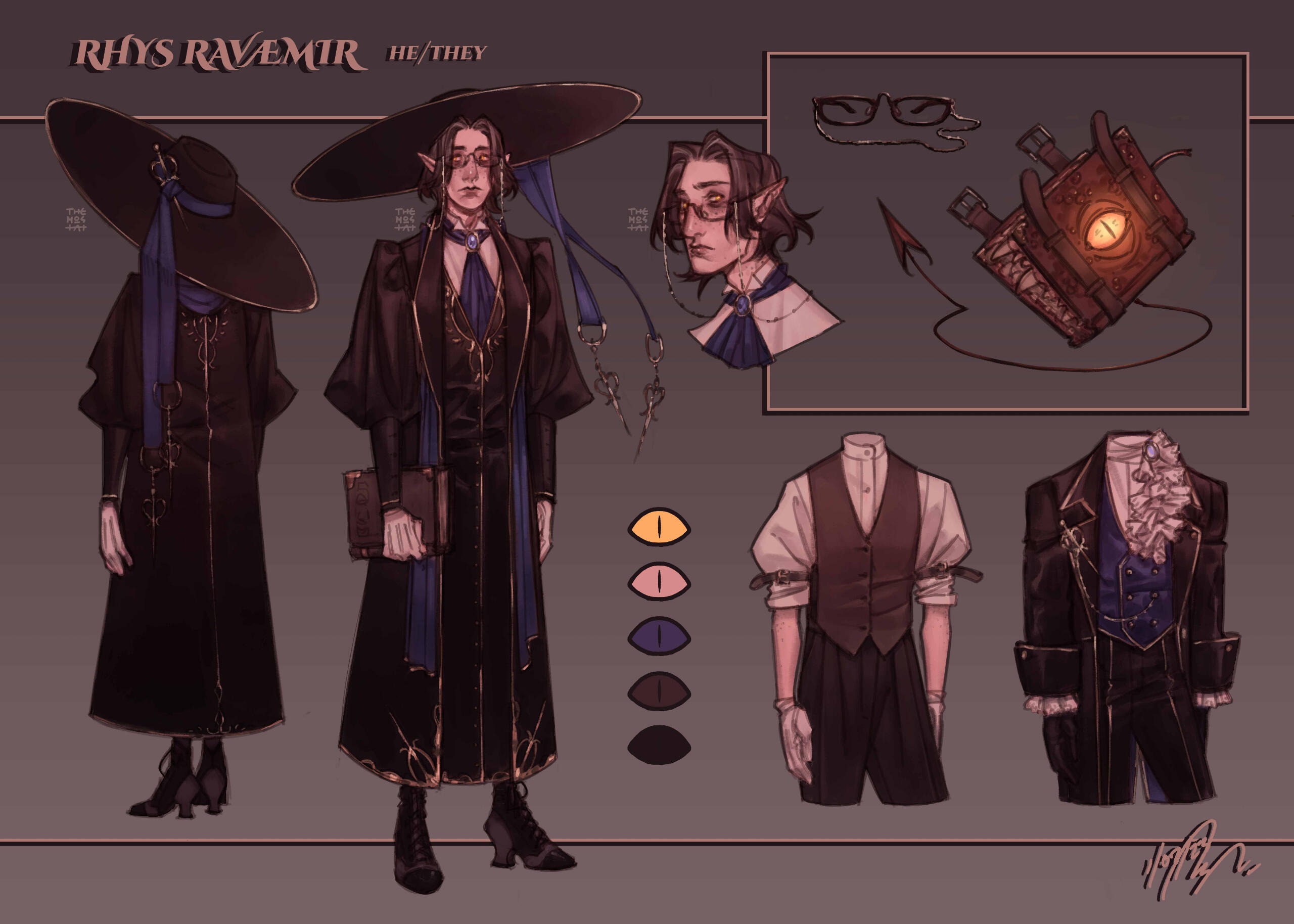 "Rhys Ravaemir", Character Design for Personal Dungeons and Dragons Campaign. Personal, Non-Commercial. Digital, 2023.